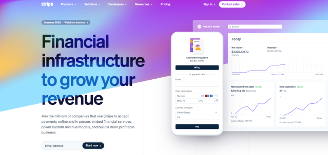 Stripe using flat design on its website