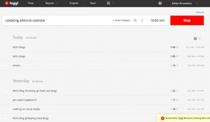 Toggl, one of our project management service recommdations