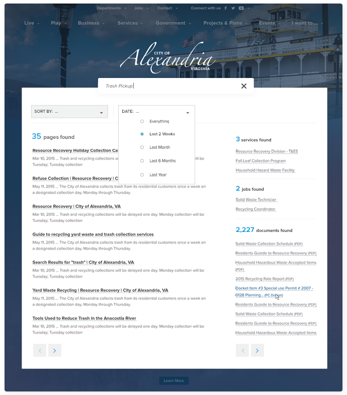 City of Alexandria Search web design mockup