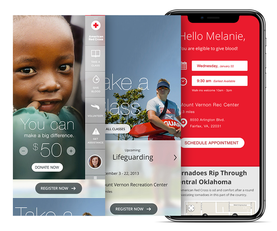 Screenshots of a Red Cross application.