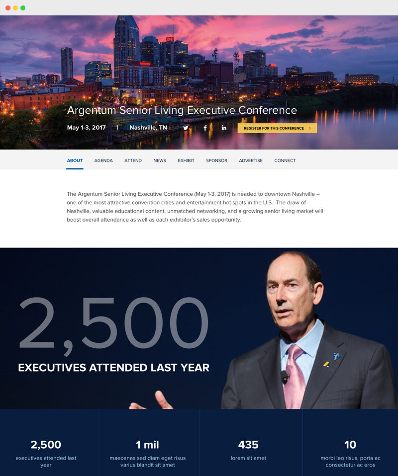 Argentum events microsite design details