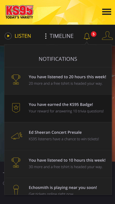 Hubbard Radio notifications mockup