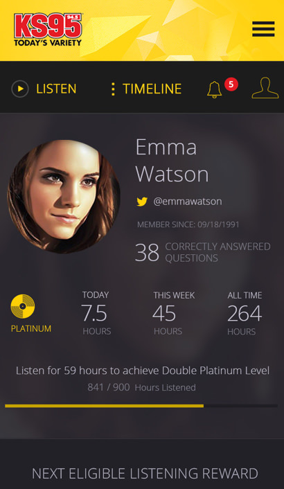 Hubbard Radio listener profile page mockup