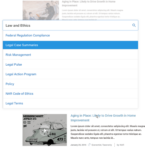 Screenshot of site search