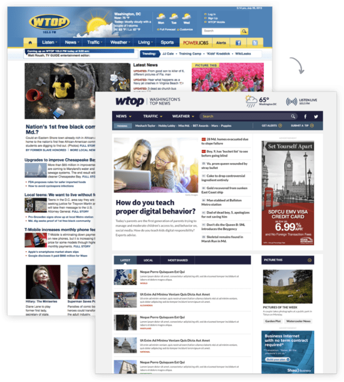 WTOP Website before and after