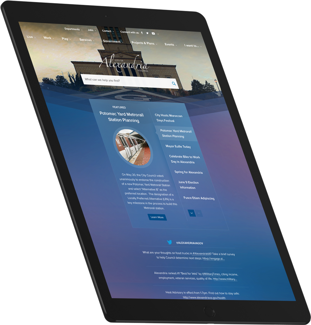 City of Alexandria homepage mockup on tablet