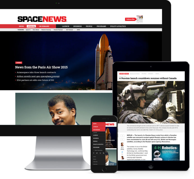 SpaceNews responsive WordPress mockup