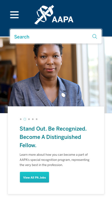 American Academy of Physician Assistants mobile homepage