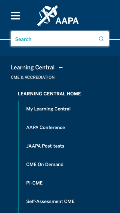American Academy of Physician Assistants mobile menu