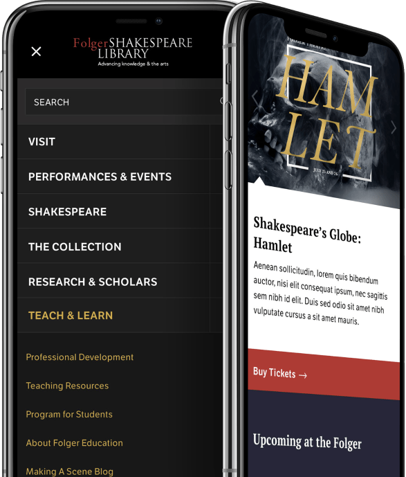 Screenshot of Folger Shakespeare Library on mobile device
