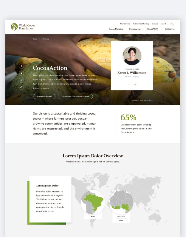 Nonprofit web design example featuring the World Cocoa Foundation website, developed by WDG.