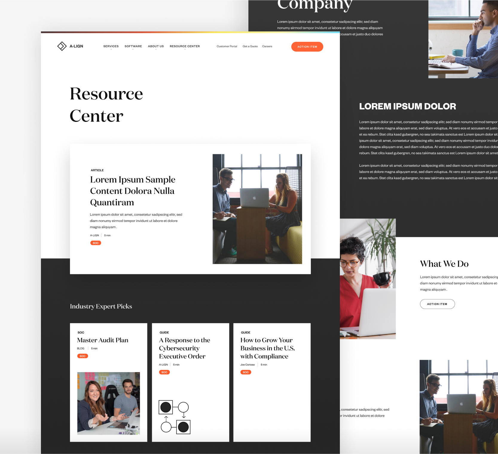collage showing align web redesign components