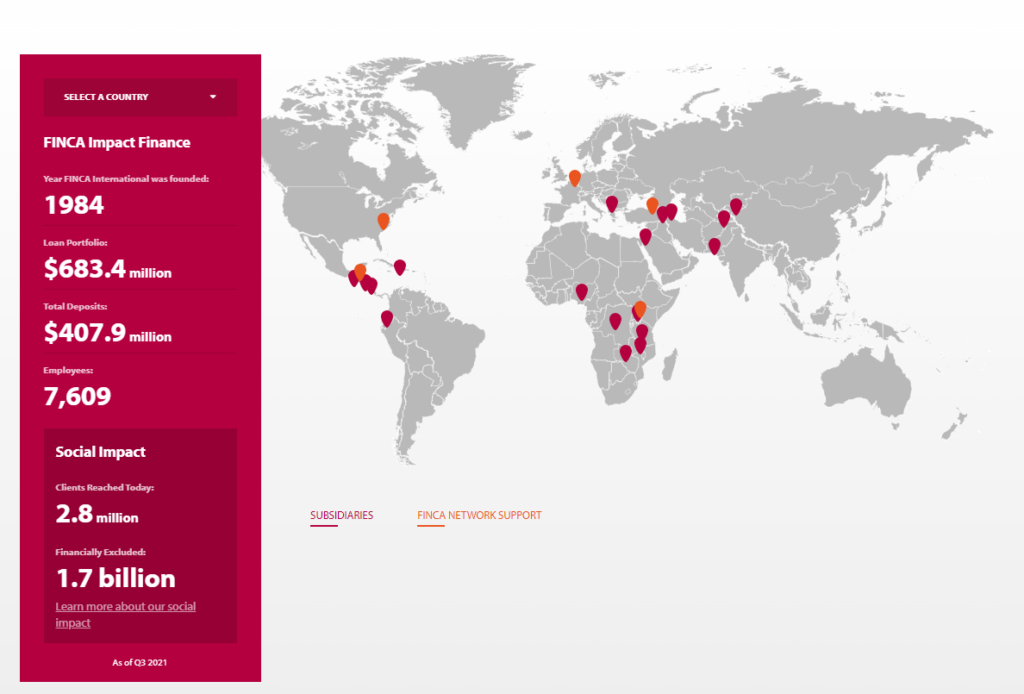 Custom WordPress map integration interface for finca impact finance