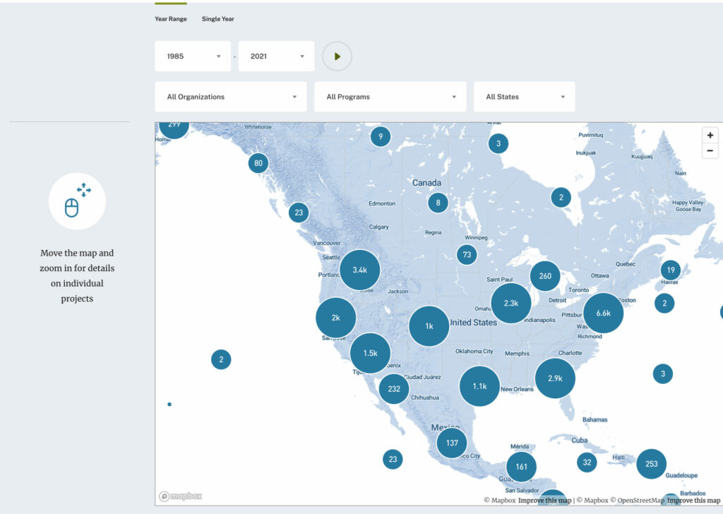 Mapbox custom map integration interface with an array of layers and styles for the national fish and wildlife foundation nfwf