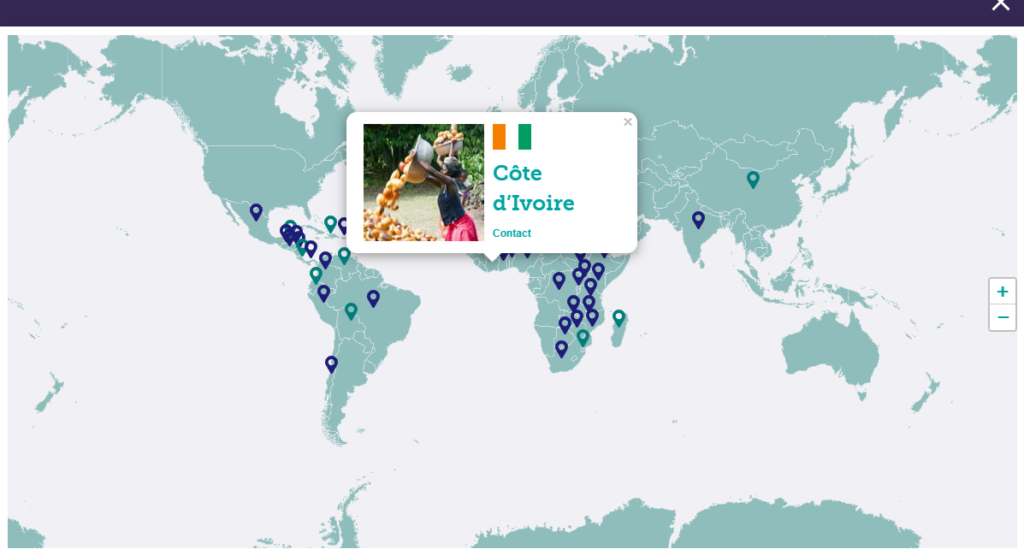 Custom WordPress map integration interface for technoserve