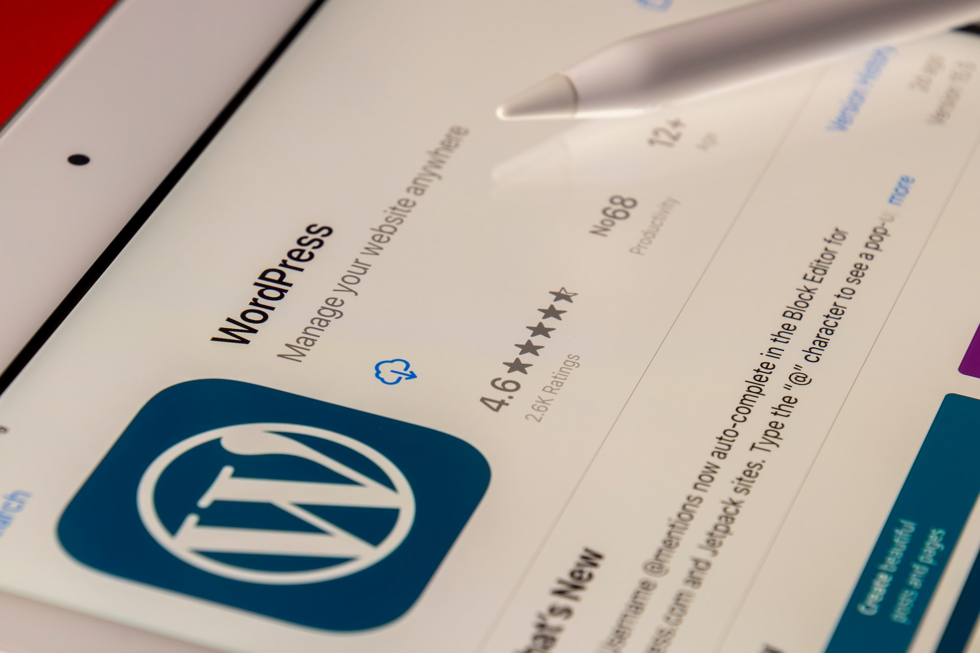 WordPress Gutenberg CMS open on a tablet