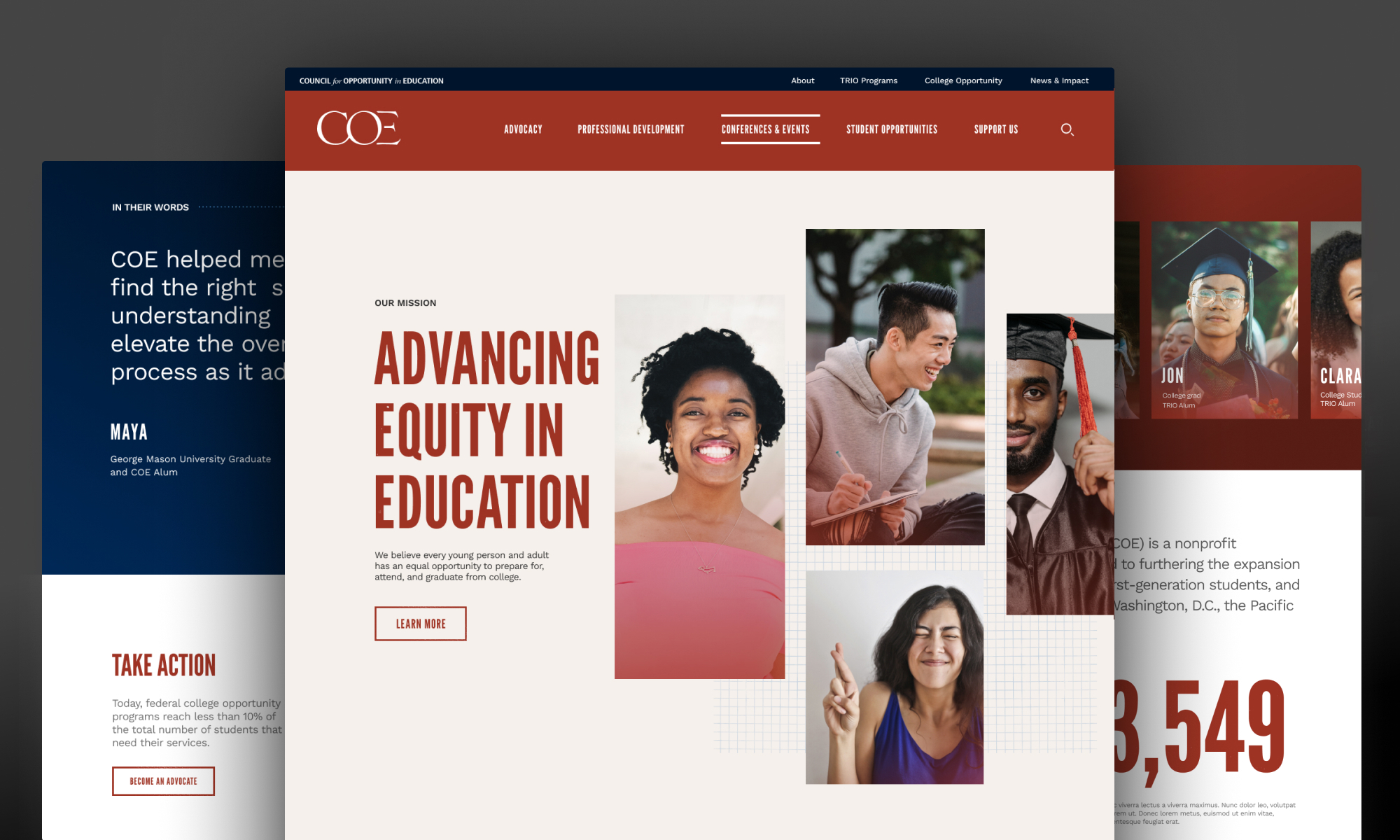 Nonprofit web design example featuring the Council for Opportunity for Education website, developed by WDG.