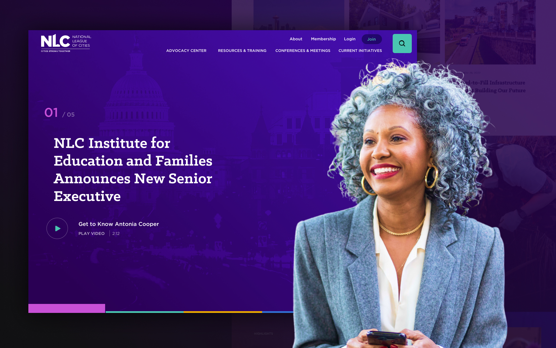 Association web design example featuring the National League of Cities website, developed by WDG.