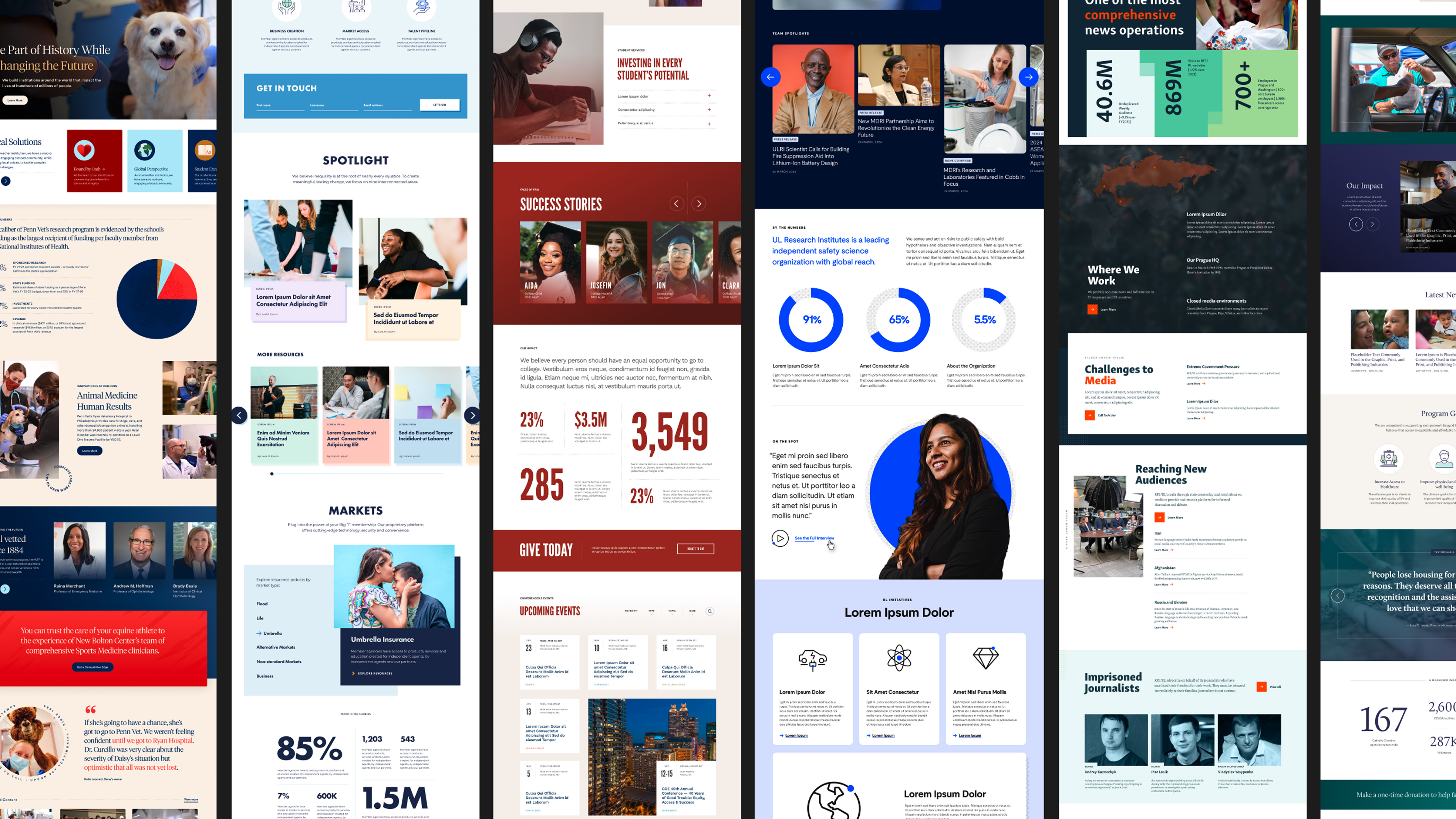 a screen grab from a Figma workspace showing several design views with varying color, typography and layout treatments