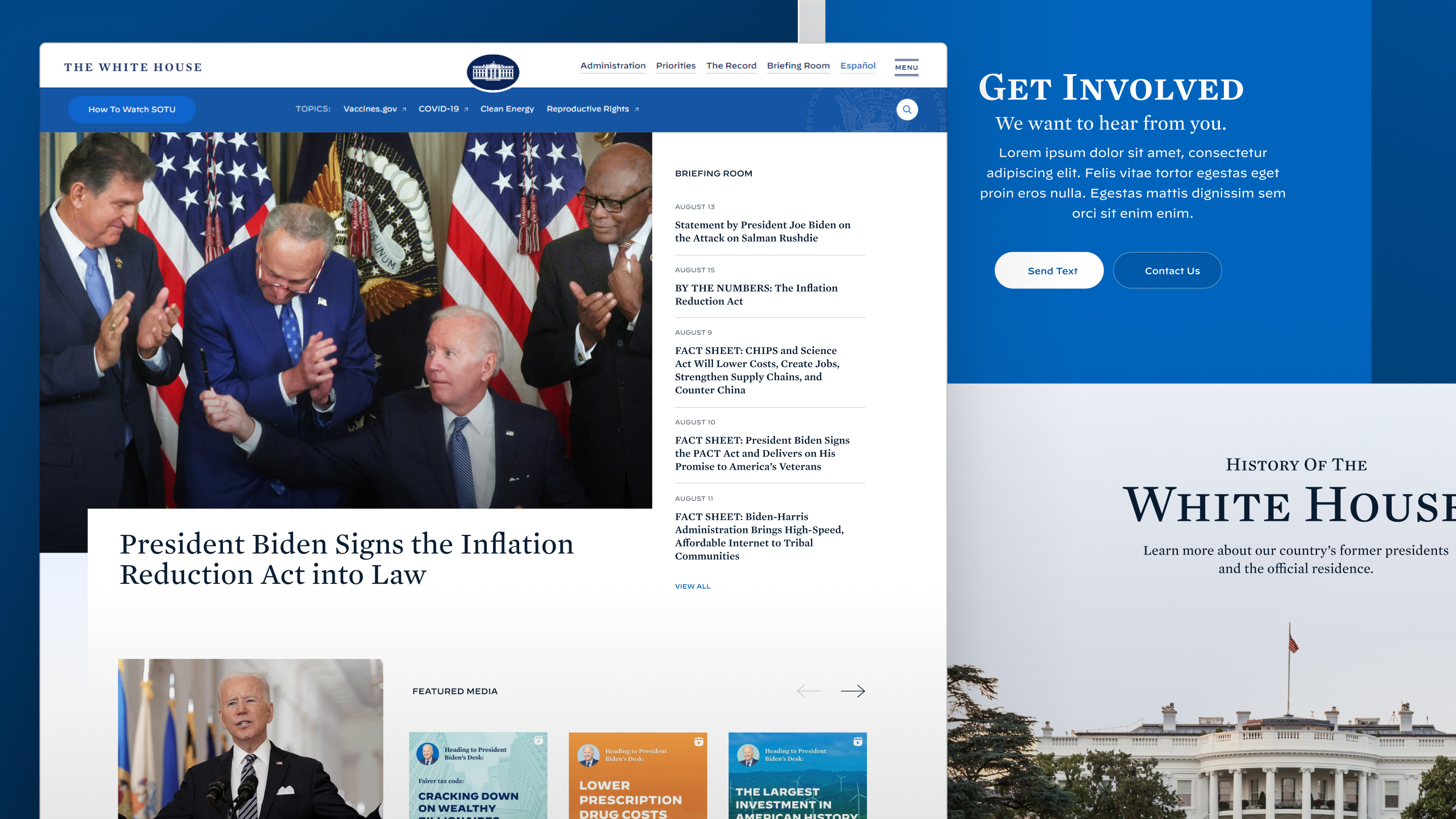 Details from the WDG designed homepage for the Biden White House website